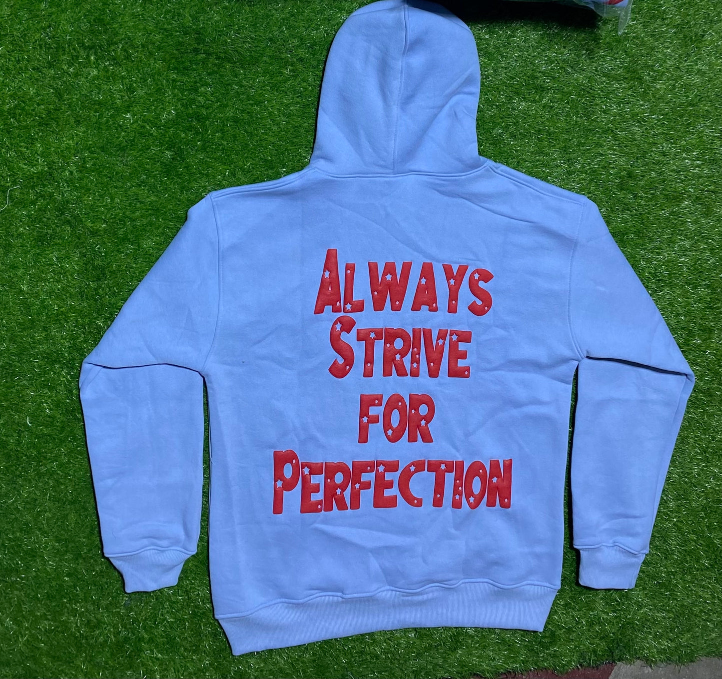 4 Star Slogan Hoodie in Blue - Puff Print