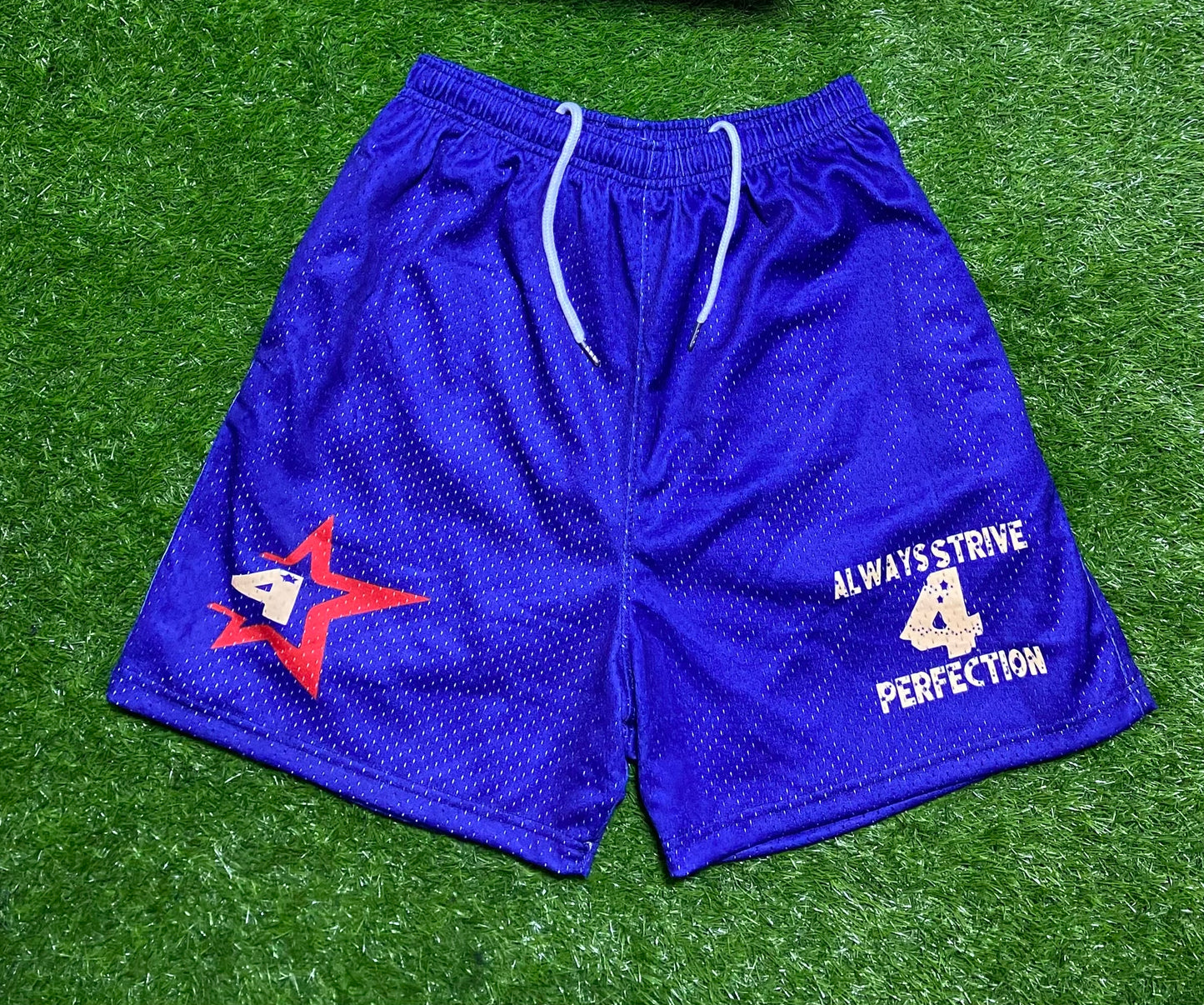 “AS4P” Navy Blue Mesh Shorts