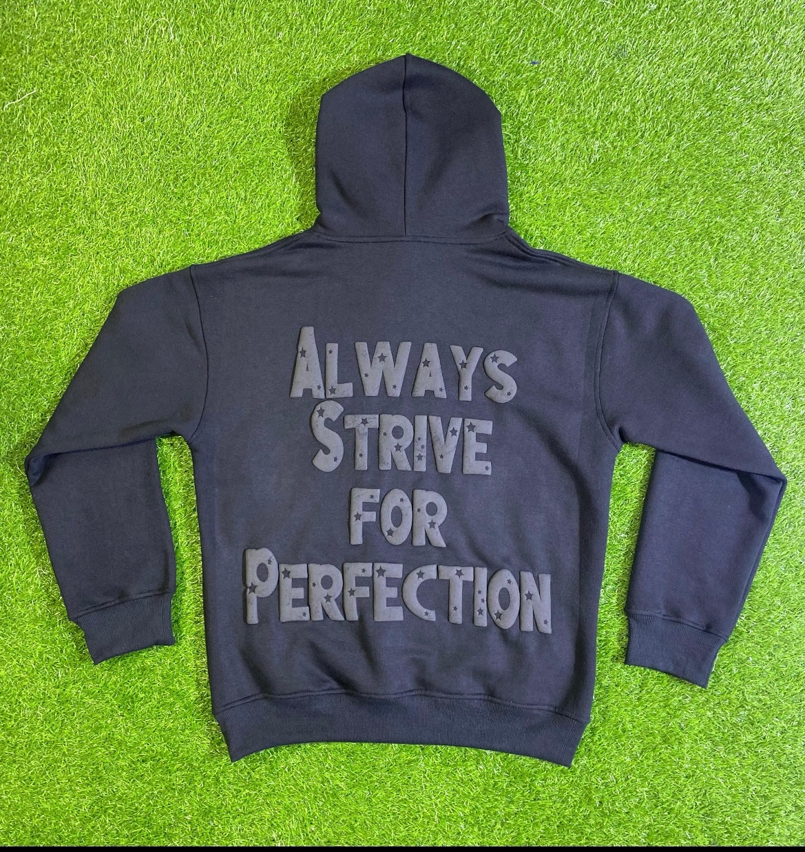 4 Star Slogan Hoodie in Black - Puff Print