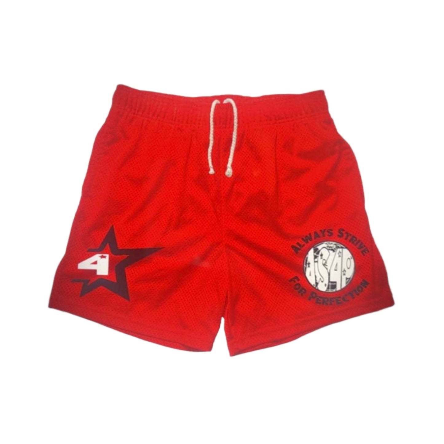 “AS4P” Red Mesh Shorts